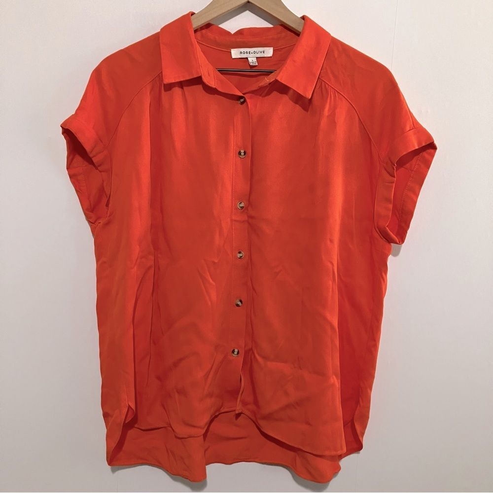 rose + olive Women's Orange Button-Up Top Size Large
